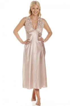 Camille Womens Luxury Mocha Satin Lace Chemise