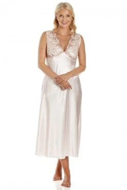 Camille Womens Luxury Peach Satin Lace Chemise