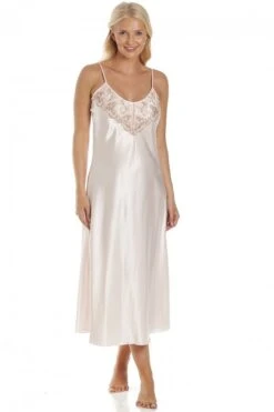 Camille Womens Luxury Peach Thin Strap Lace Satin Chemise