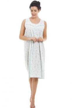 Camille Womens Mint Sleeveless Floral Nightdress