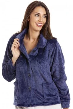 Camille Womens Navy Button Up Rose Embossed Bed Jacket -Camille Sales Store camille womens navy button up rose embossed bed jacket p3509 36464 medium