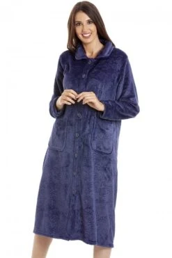 Camille Womens Navy Rose Embossed Button Up Housecoat -Camille Sales Store camille womens navy rose embossed button up housecoat p3505 36395 medium