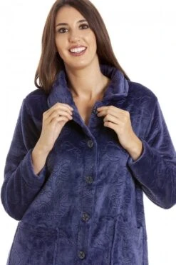 Camille Womens Navy Rose Embossed Button Up Housecoat -Camille Sales Store camille womens navy rose embossed button up housecoat p3505 36399 medium