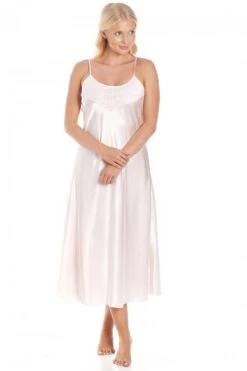 Camille Womens Peach Long Thin Strap Satin Chemise
