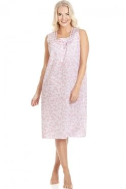 Camille Womens Pink Floral Sleeveless Nightdress