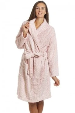 Camille Womens Pink Leopard Print Bathrobe