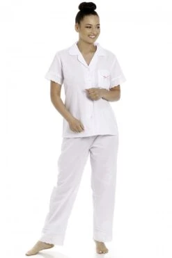 Camille Camille Womens Pink Polka Dot White Polycotton Pyjama Set