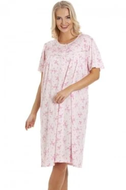 Camille Womens Pink Polycotton Short Sleeve Floral Nightdresses