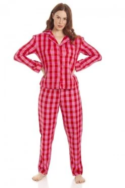Camille Womens Pink & Red Checkered Flannel Pyjama Set