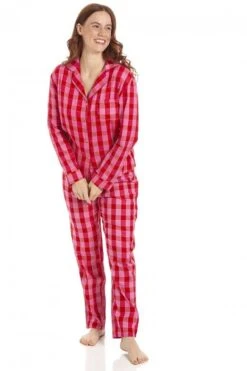 Camille Womens Pink & Red Checkered Flannel Pyjama Set -Camille Sales Store camille womens pink red checkered flannel pyjama set p3782 48019 medium