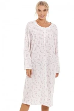 Camille Womens Pink Rose Print Long Sleeve Nightdress