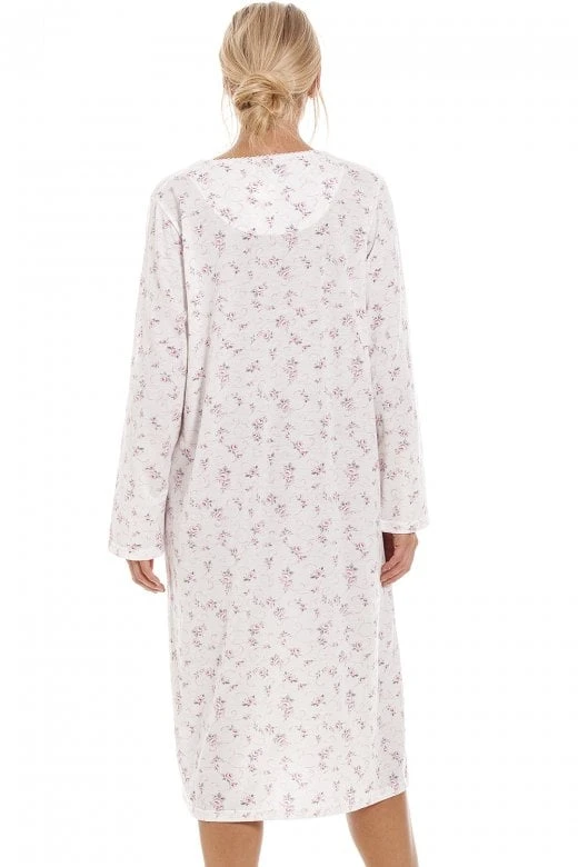Camille Womens Pink Rose Print Long Sleeve Nightdress 7 Camille Womens Pink Rose Print Long Sleeve Nightdress - Image 5