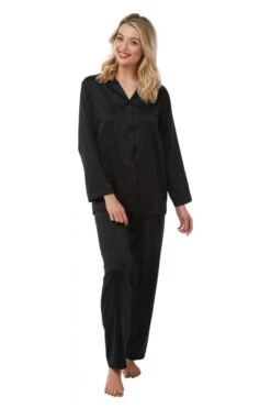 Camille Camille Womens Plain Pyjama Set Black