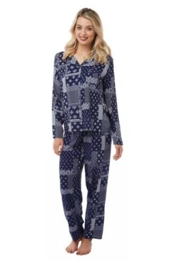 Camille Camille Womens Printed Viscose Pyjama Set Navy