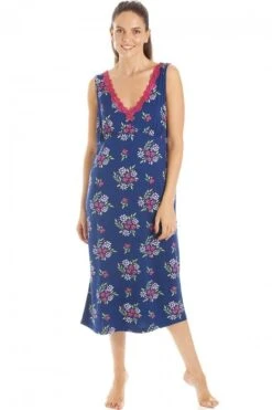 Camille Womens Raspberry Floral Print Spandex Knee Length Chemise