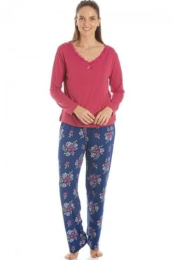 Camille Womens Raspberry Floral Print Spandex Pyjamas