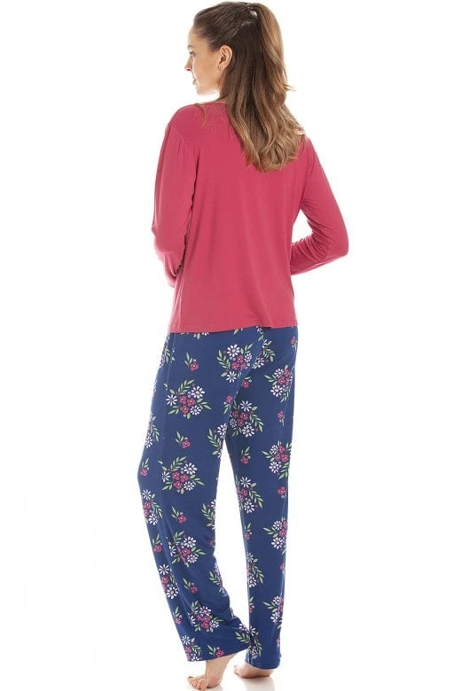 Camille Womens Raspberry Floral Print Spandex Pyjamas 6 Camille Womens Raspberry Floral Print Spandex Pyjamas - Image 4