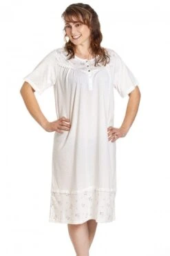 Camille Womens Short Sleeved Polka Dot White Nightdress
