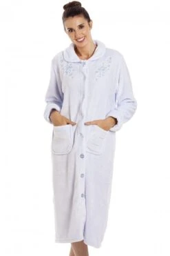 Camille Womens Soft Blue Button Up Housecoats