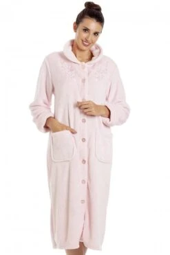 Camille Womens Soft Pink Button Up Housecoats