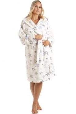 Camille Womens Star Burst Hooded Dressing Gown