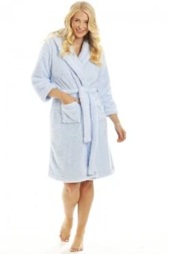 Camille Womens Super Soft Fleece Hooded Robes Blue