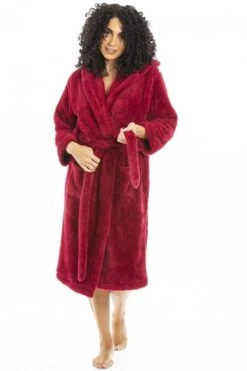 Camille Womens Super Soft Fleece Hooded Robes Magenta