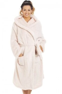 Camille Womens Super Soft Fleece Hooded Robes Pink