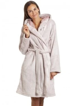 Camille Womens Supersoft Deep Pile Fluffy Bathrobe Pink