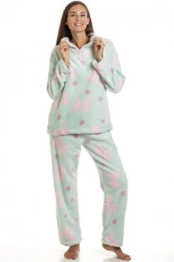 Camille Womens Supersoft Heart & Bow Embossed Pyjama Set