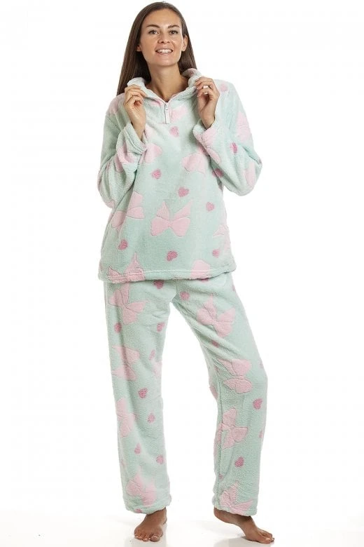 Camille Womens Supersoft Heart & Bow Embossed Pyjama Set 3 Camille Womens Supersoft Heart & Bow Embossed Pyjama Set