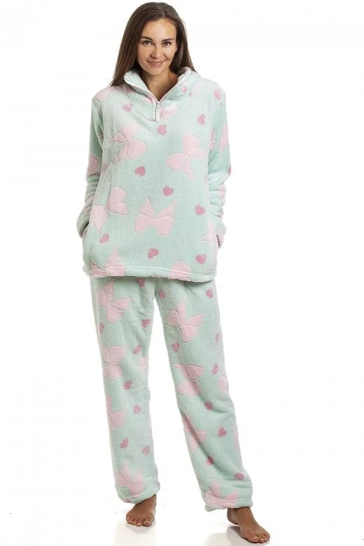 Camille Womens Supersoft Heart & Bow Embossed Pyjama Set 5 Camille Womens Supersoft Heart & Bow Embossed Pyjama Set - Image 3