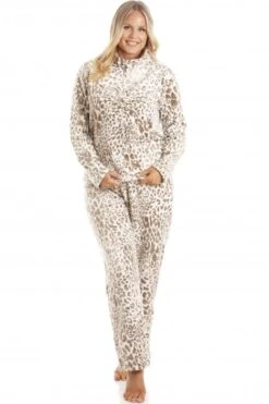 Camille Womens Supersoft Mink Fleece Animal Print Pyjama Set
