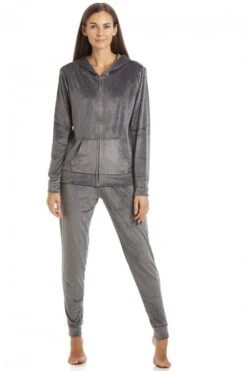 Camille Womens Supersoft Velour Loungewear Pyjama Set Charcoal