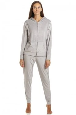 Camille Womens Supersoft Velour Loungewear Pyjama Set Grey