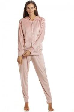 Camille Womens Supersoft Velour Loungewear Pyjama Set Pink