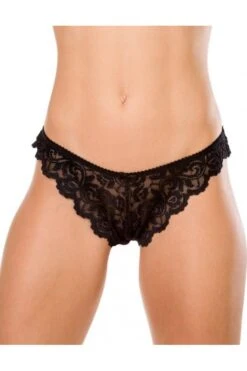 Camille Womens Three Pack Black Floral Lace Thongs