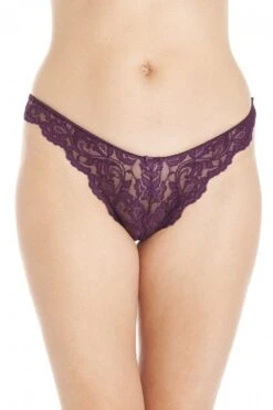 Camille Womens Three Pack Purple Floral Lace Thongs