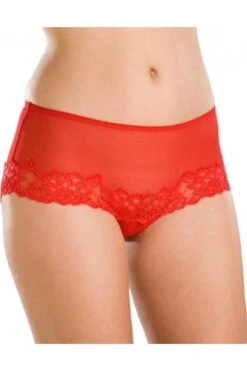 Camille Womens Three Pack Red Sheer Mesh Lace Boxer Shorts