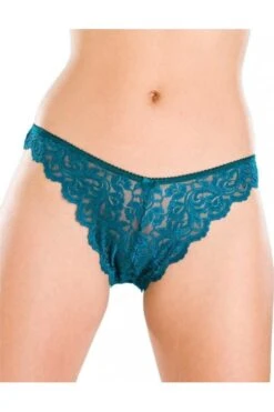 Camille Womens Three Pack Teal Floral Lace Thongs