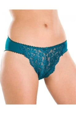 Camille Womens Three Pack Teal Green Floral Lace Midi Briefs