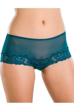 Camille Womens Three Pack Teal Green Sheer Mesh Lace Boxer Shorts
