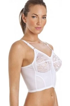 Camille Womens White Classic Non Wired Floral Lace Long Line Bra