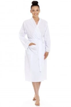 Camille Camille Womens White Lightweight Blue Dot Dressing Gown
