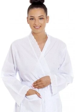 Camille Camille Womens White Lightweight Blue Dot Dressing Gown -Camille Sales Store camille womens white lightweight blue dot dressing gown p3791 47883 medium