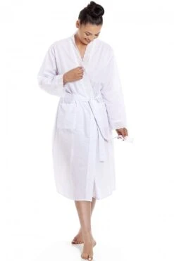 Camille Camille Womens White Lightweight Pink Dot Dressing Gown